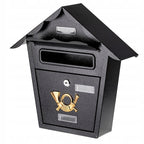 Cutie postala eleganta din metal negru, design clasic cu emblema aurie, rezistenta la intemperii, 38x38x10cm