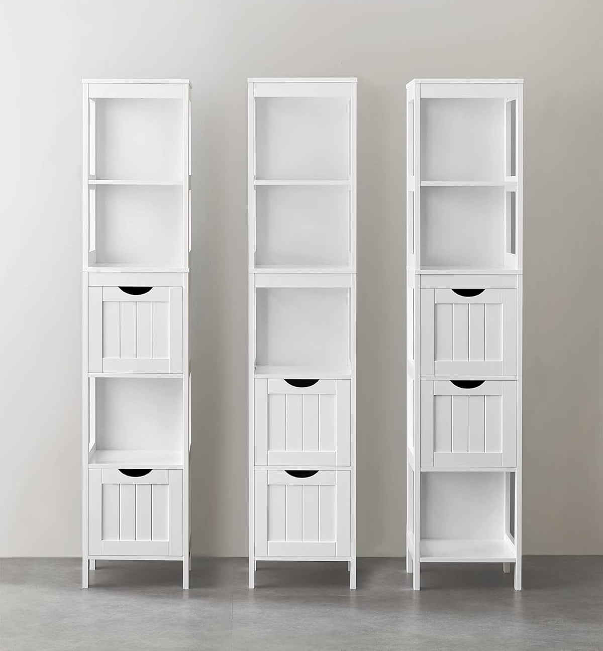 VASAGLE Dulap de baie tip coloana, din MDF, cu 2 sertare si 3 rafturi, 30x30x142 cm, alb