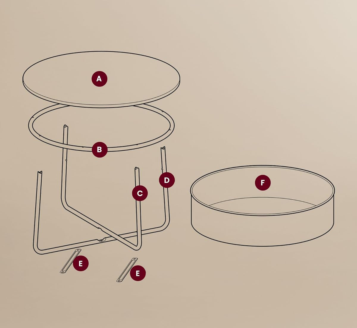 VASAGLE Masuta de cafea rotunda cu cos de stofa, stil modern, 45x75cm, alb cu bej