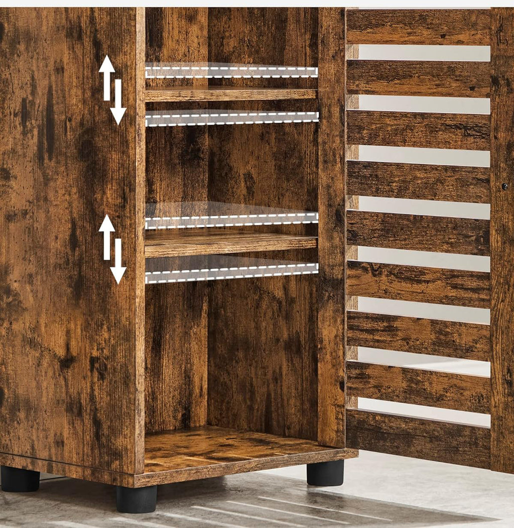 VASAGLE Dulap de baie, cu 3 compartimente deschise si spatiu de depozitare cu usa, 40x30x167cm, maro vintage