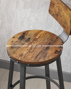 VASAGLE Set de 2 scaune de bar inalte cu spatar, cadru din otel, industrial, 54x99cm, maro rustic