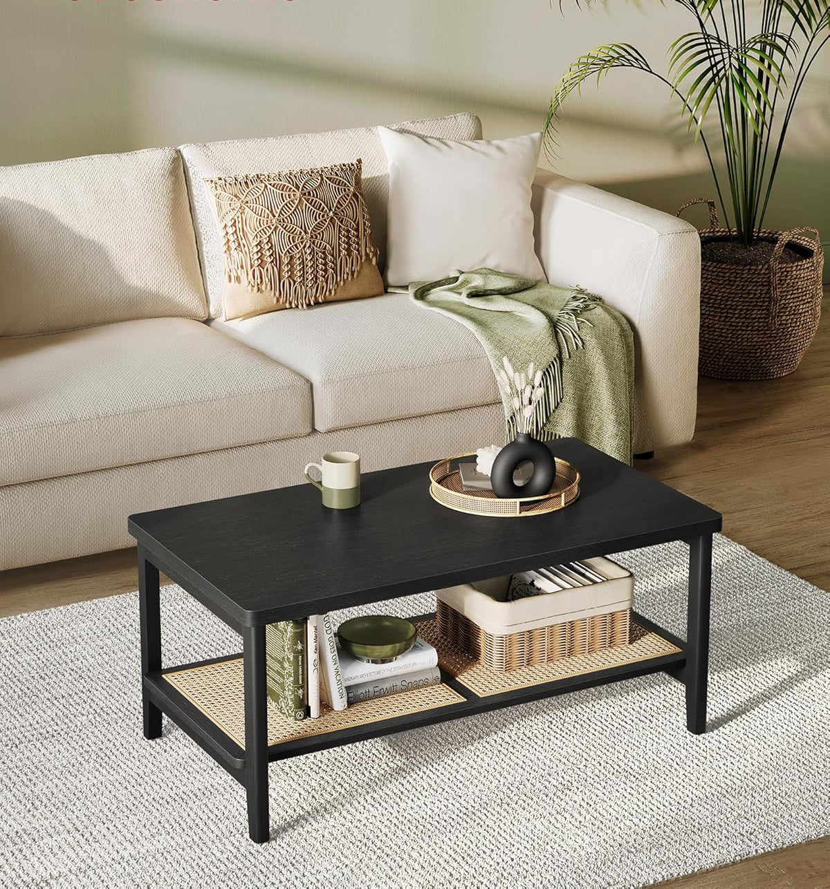 VASAGLE Masuta de cafea, din MDF, cu spatiu de depozitare pe 2 nivele, 55x100x45 cm, negru