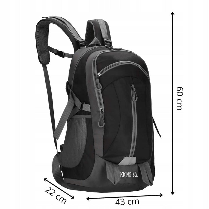 Rucsac tactic militar pentru drumetie, cu husa de ploaie, 60 litri, 25 kg, 60x43x22 cm, gri negru