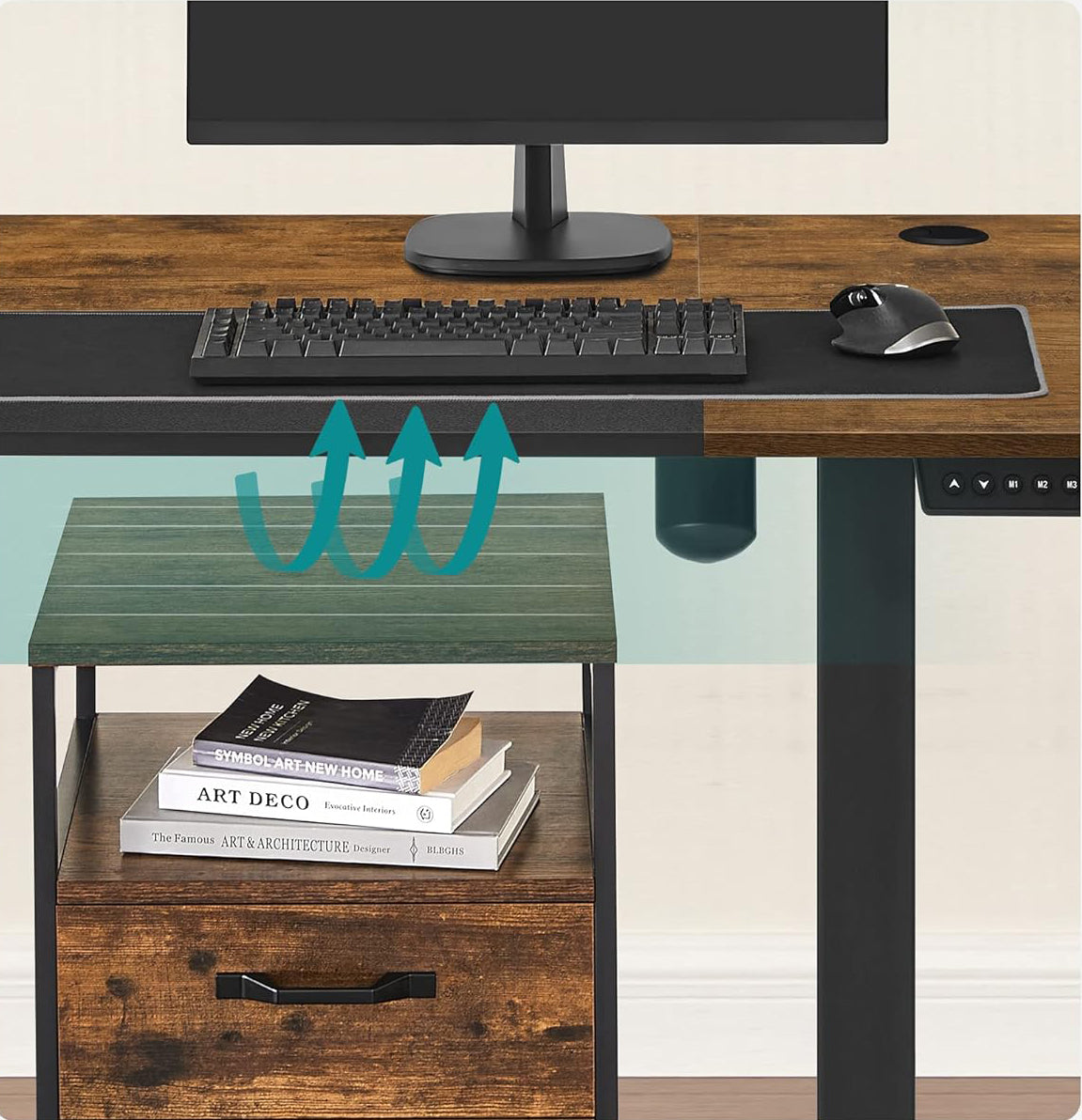 SONGMICS Birou cu reglaj electric pe inaltime, memorie cu 4 inaltimi, 60x120x(72-120)cm, maro rustic