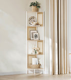 VASAGLE Raft de colt boho, cadru metalic, polite MDF si panouri poliratan, 32x32x156cm, bej