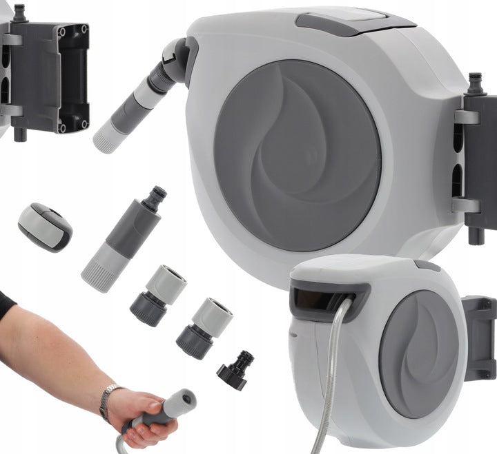 Tambur automat pentru furtun de gradina, 20m, montare pe perete, pivotant, retractabil