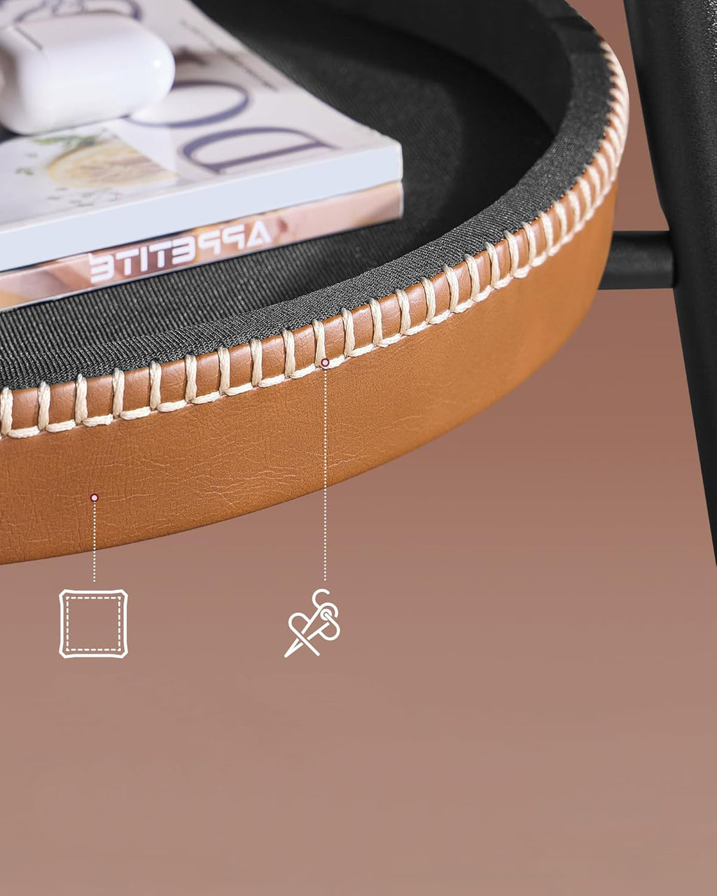 VASAGLE Masa de bar maro, 70x70x91 cm – design elegant cu piele artificiala, blat 60 cm, stabila si usor de asamblat