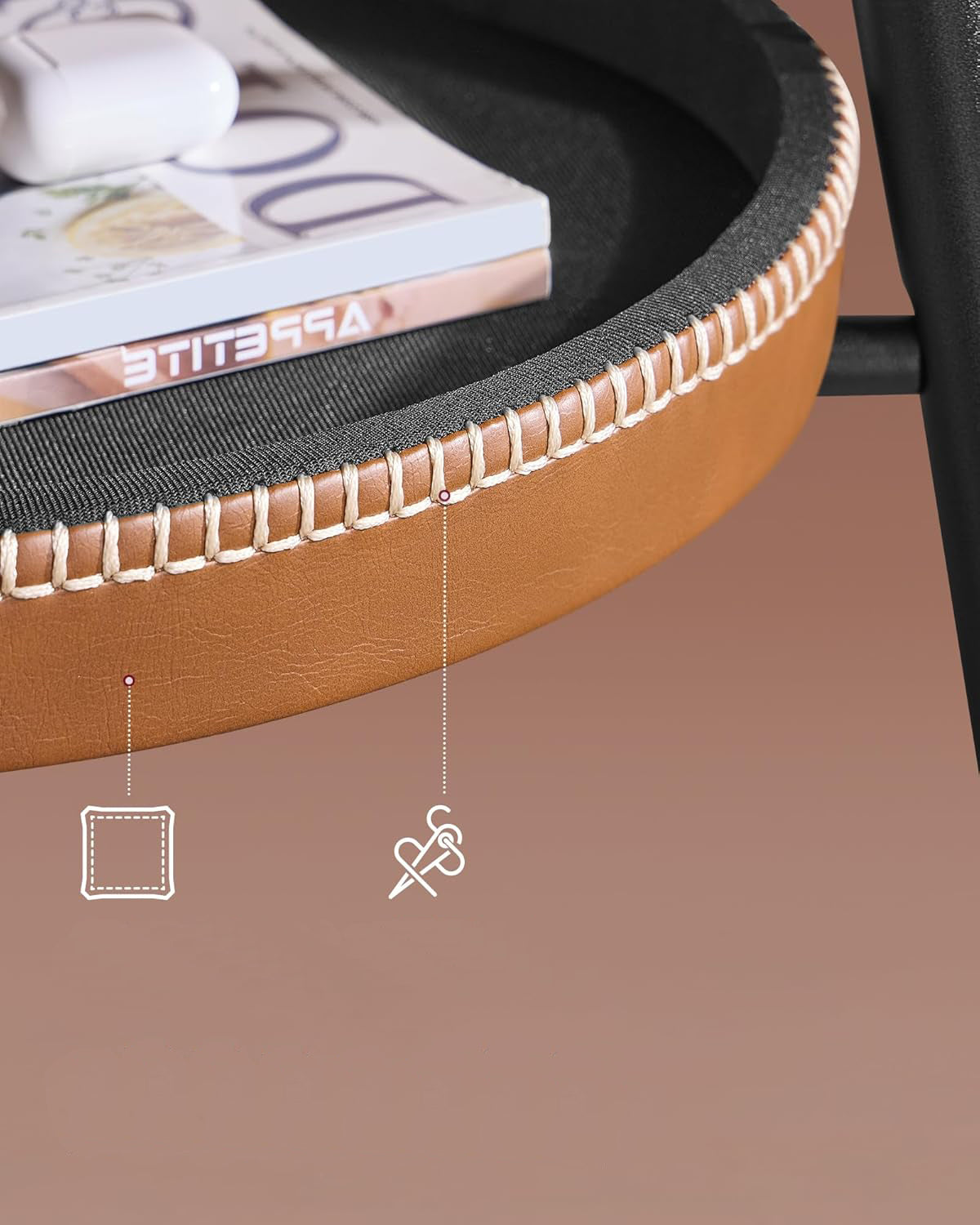 VASAGLE Masa de bar maro, 70x70x91 cm – design elegant cu piele artificiala, blat 60 cm, stabila si usor de asamblat