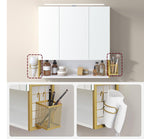 VASAGLE Dulap de baie de perete, 3 usi cu oglinda, compartiment deschis, 15x70x70 cm, alb auriu