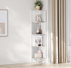 VASAGLE Raft de colt boho, cadru metalic, polite MDF si panouri poliratan, 32x32x156cm, alb