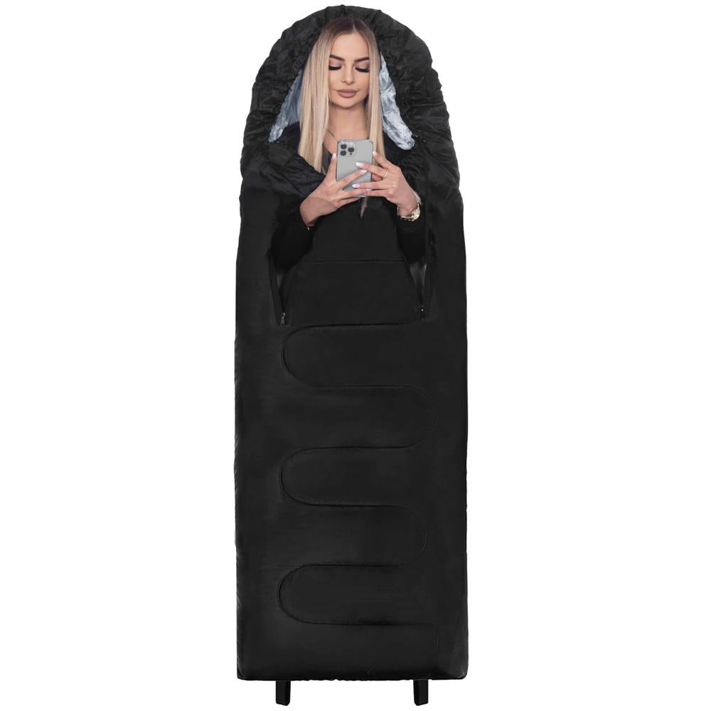 Sac de dormit tip mumie, cu geanta de transport, 220x80cm, 0-15grade, negru