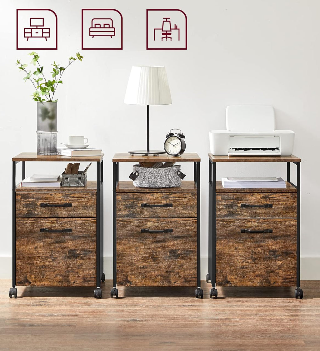 VASAGLE Dulap mobil tip rollbox pentru birouri, cu 2 sertare, stil industrial, 44x42x67cm, maro rustic