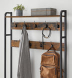 VASAGLE Cuier cu dulap de depozitare pantofi, cadru din otel, stil industrial, 32x85x180cm, maro rustic