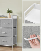 SONGMICS Comoda cu cadru metalic si 7 sertare din stofa, 29x98x85 cm , gri si alb