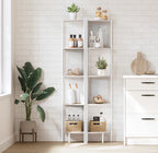 VASAGLE Raft de colt boho, cadru metalic, polite MDF si panouri poliratan, 32x32x156cm, alb