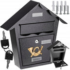 Cutie postala eleganta din metal negru, design clasic cu emblema aurie, rezistenta la intemperii, 38x38x10cm