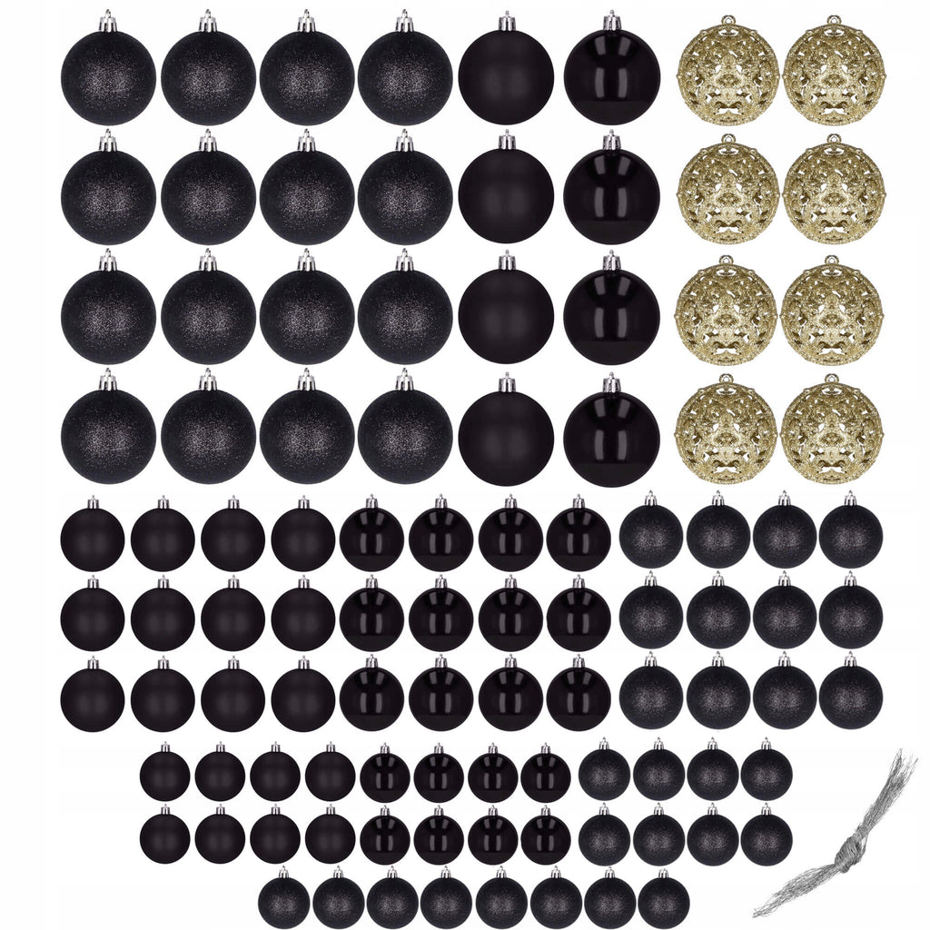 Set globuri de Craciun, 100 bucati, 3-6cm, negru auriu