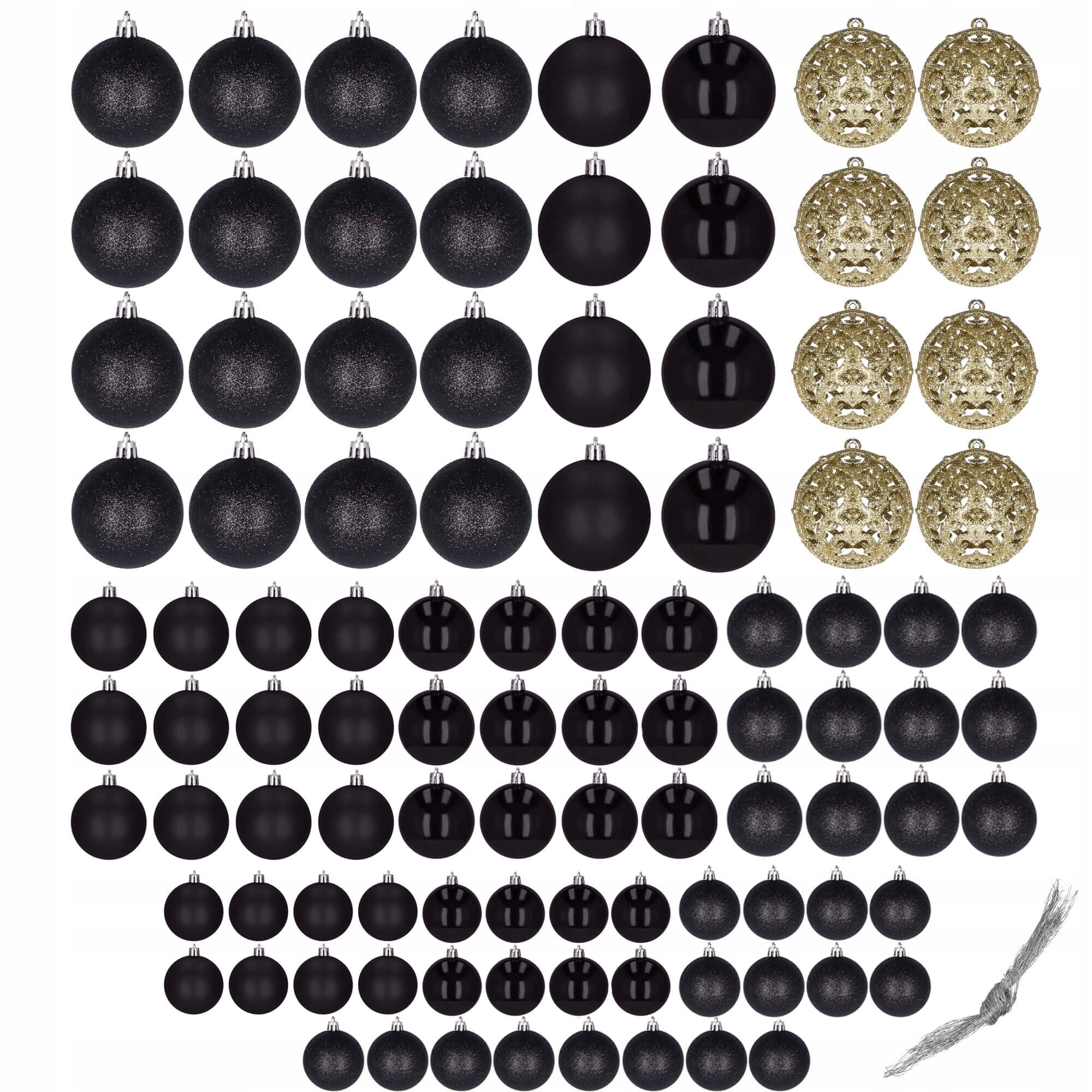 Set globuri de Craciun, 100 bucati, 3-6cm, negru auriu