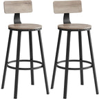 VASAGLE Set de 2 scaune de bar inalte cu spatar, cadru din otel, industrial, 54x99cm, gri stejar