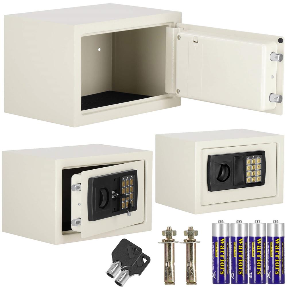 Seif electronic standard cu cifru si cheie, 200x300x200 mm, Otel, Bej