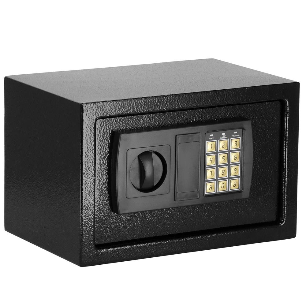 Seif electronic standard cu cifru si cheie, 200x310x200 mm, Otel, Negru