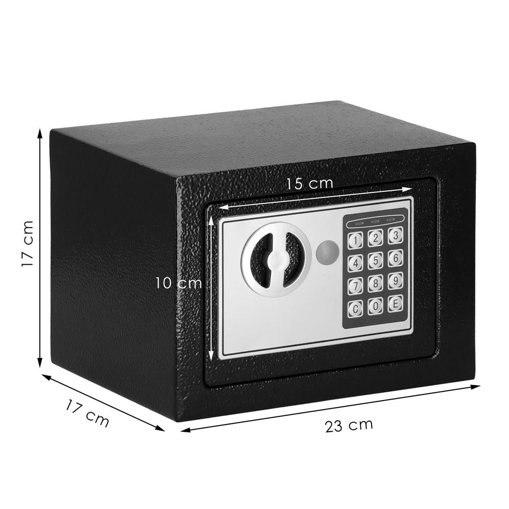 Seif electronic standard cu cifru si cheie, 170x230x170 mm, Otel, Negru