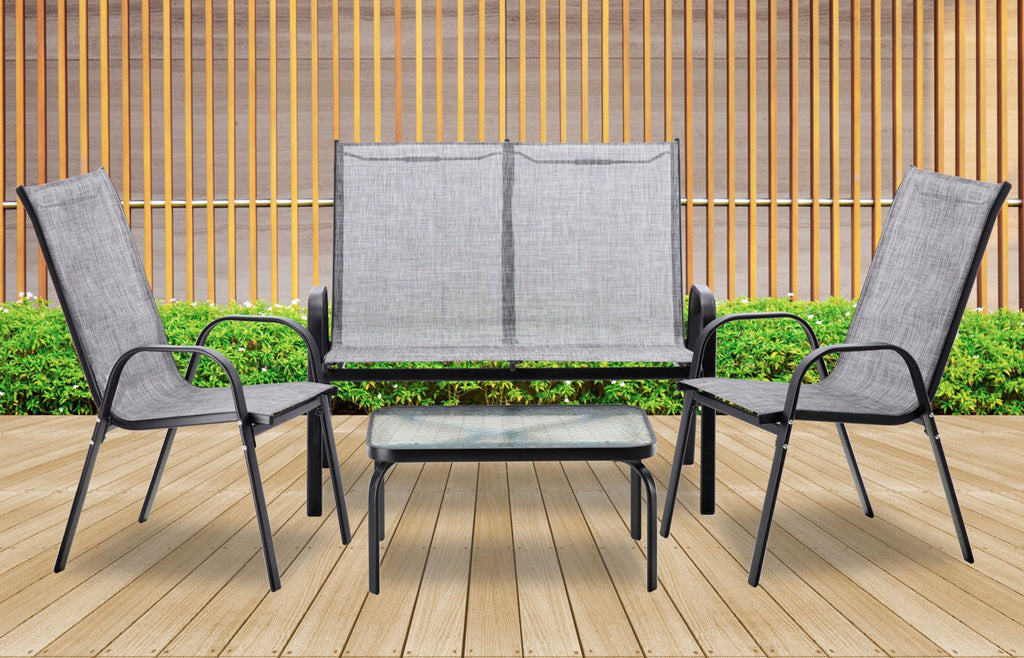 Set mobilier gradina textilene, 2 scaune, 1 canapea si 1 masa, gri deschis