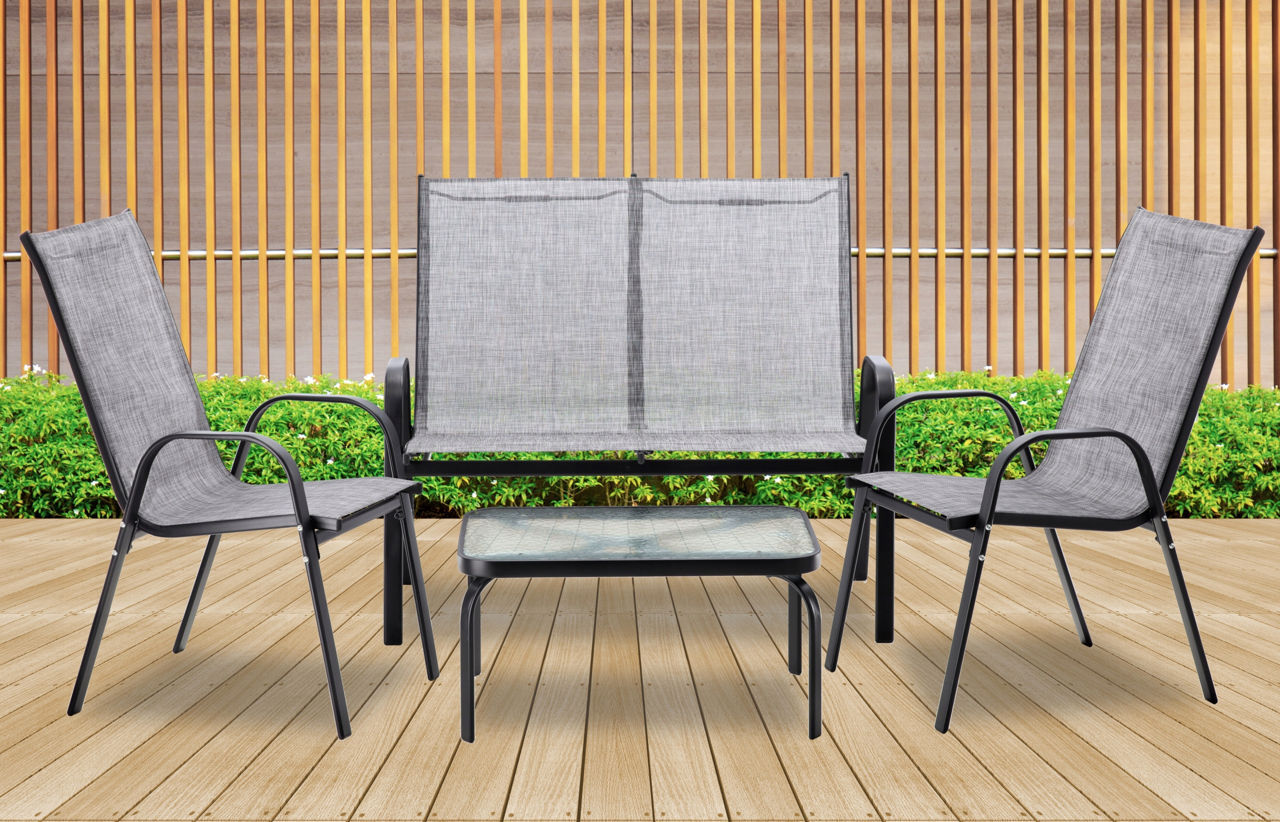 Set mobilier gradina textilene, 2 scaune, 1 canapea si 1 masa, gri deschis