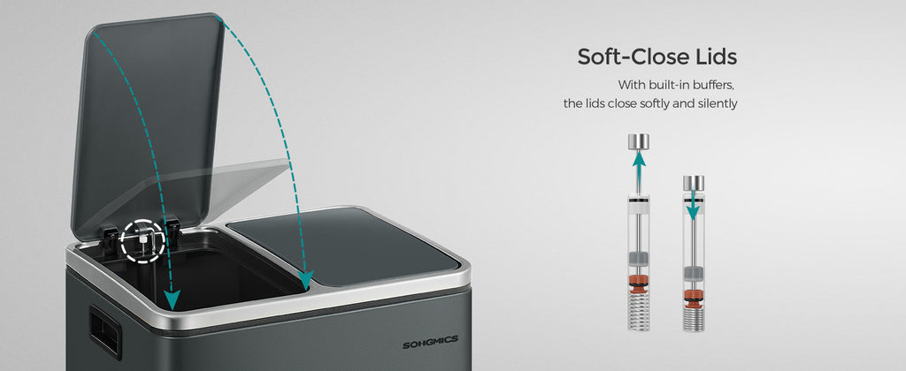 SONGMICS Cos de gunoi din inox cu 2 compartimente colectare selectiva, cu galeti interioare, 2x15litri, gri