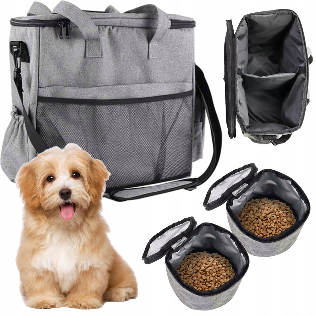 Geanta de drumetie pentru animale de companie, cu spatii de depozitare si accesorii