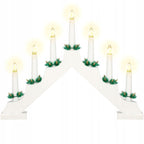 Lumanari decorative de Craciun, stand de lemn, 7 becuri tip LED, culoare alba