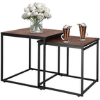 Set 2 mese pentru cafea, cadru otel, stil industrial, 50x50x52 cm si 45x45x47 cm, maro