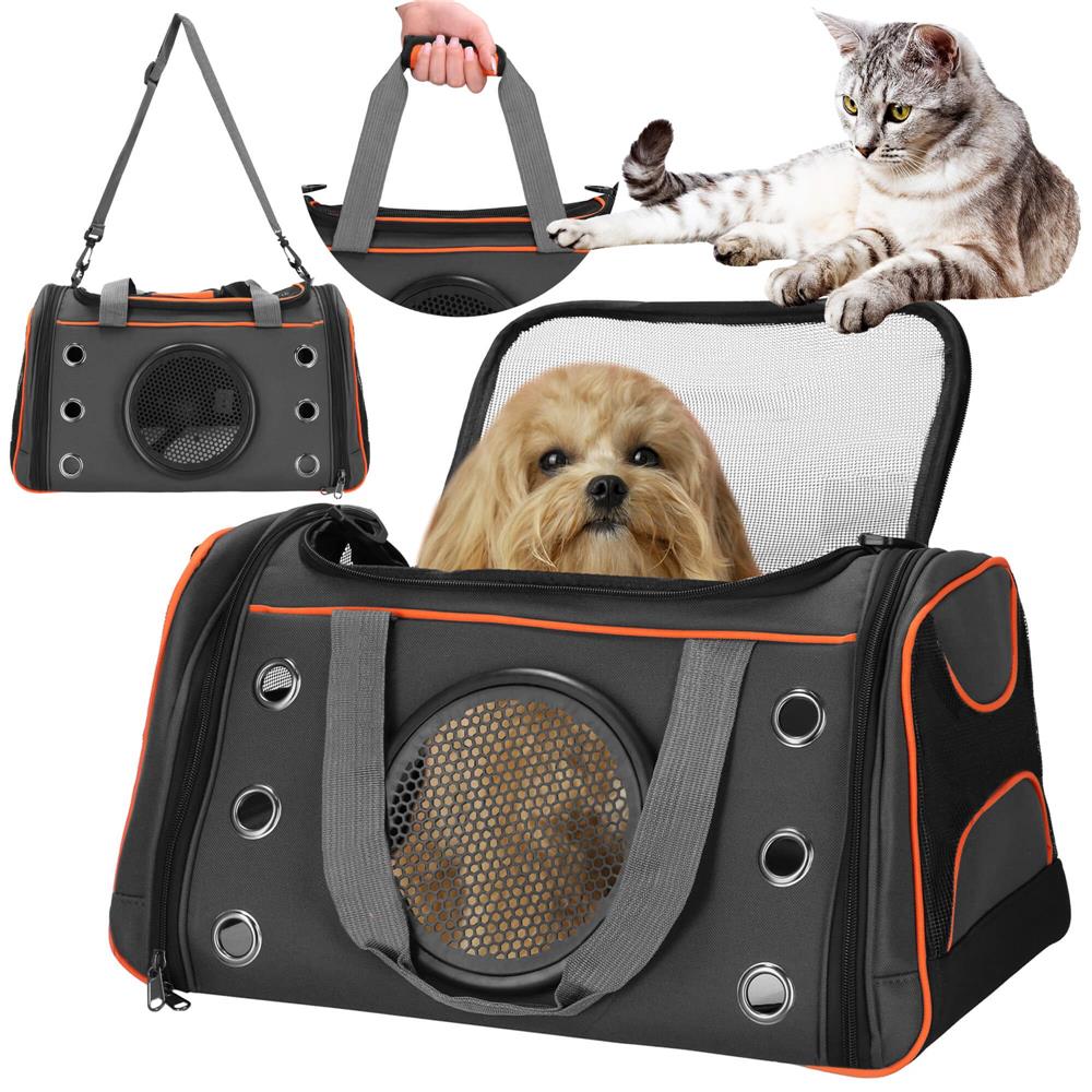 Geanta pentru transport animale mici-medii, pentru caine si pisica, pliabila, 24x48x33 cm, gri