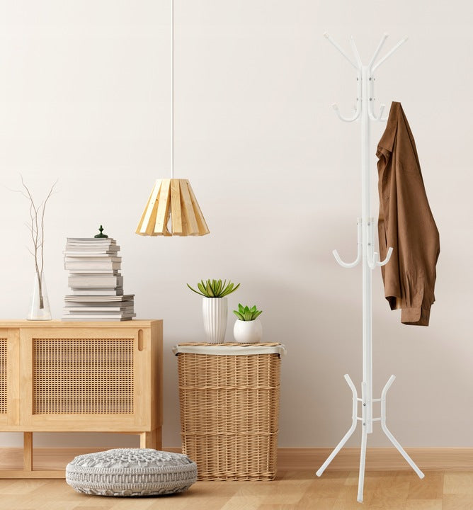 Cuier hol metalic 178 cm, 12 carlige, design minimalist, alb