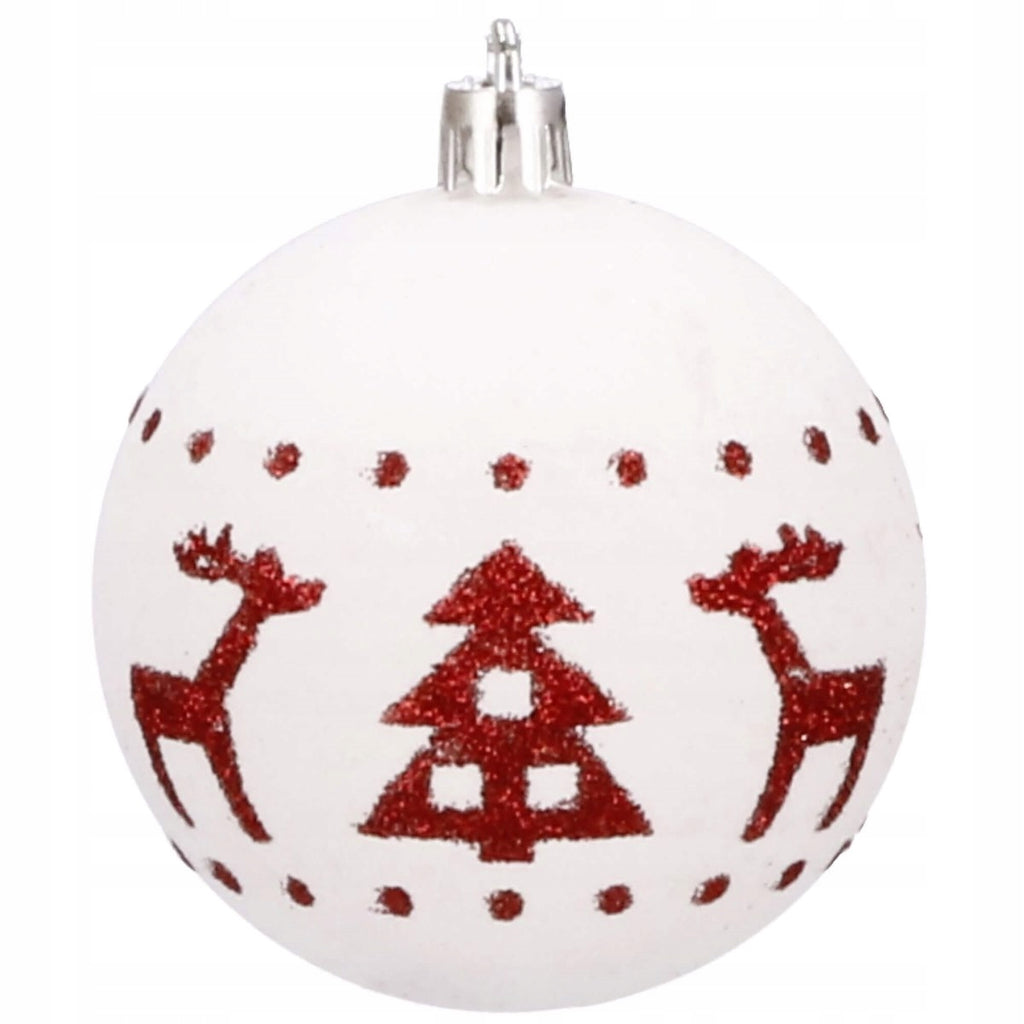 Set globuri de Craciun cu modele de sarbatori, 30 bucati, 7cm, alb rosu