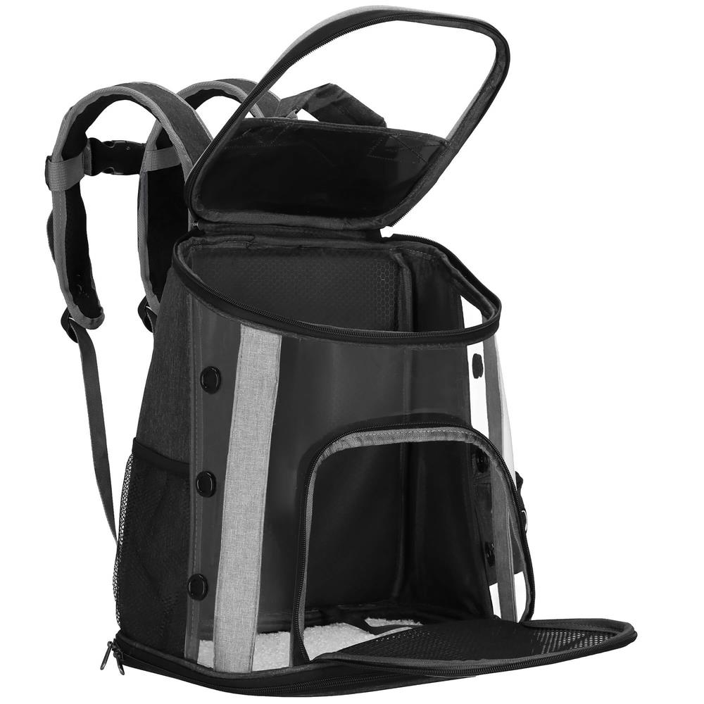 Rucsac transport animale talie mica-medie, maxim 15 kg, buzunare laterale, 38x34x26 cm, negru