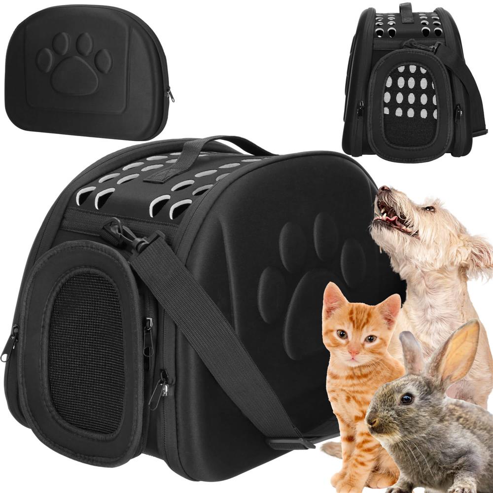 Geanta pentru transport animale mici-medii, pentru caine si pisica, pliabila, curea de umar, 25x45x37 cm, negru