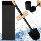 Perie WC cu rezervor detasabil si capac, din metal si bambus, 40 cm, negru