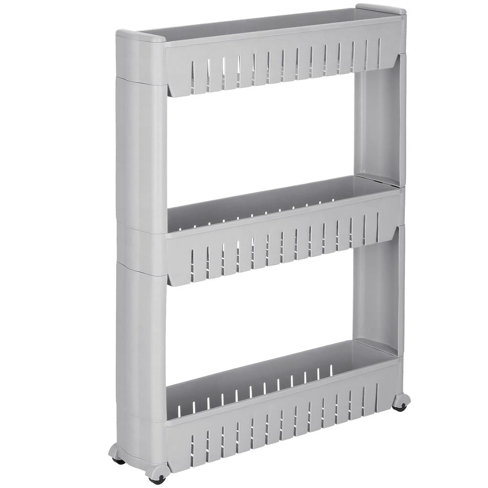 Sistem rafturi de depozitare cu roti pentru bucatarie sau baie cu 3 polite, 54x13x70cm, gri