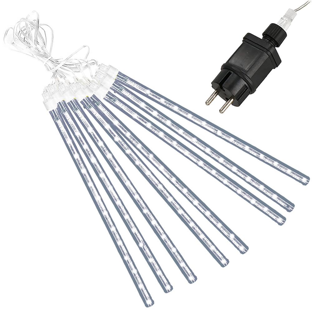 (DL) Instalatie de Craciun, 8 tuburi, 30cm, 144 LED, ploaie de meteoriti, alb