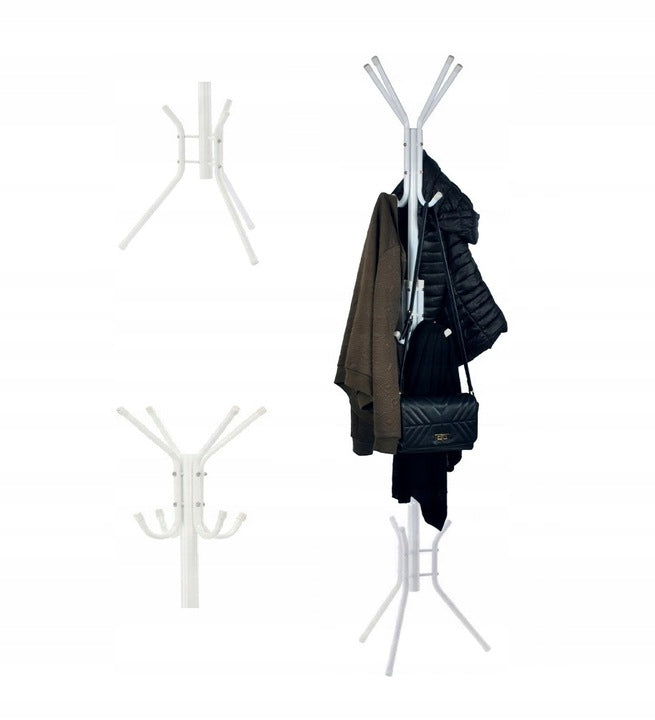 Cuier hol metalic 178 cm, 12 carlige, design minimalist, alb