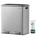 SONGMICS Cos de gunoi din inox cu 2 compartimente colectare selectiva, cu galeti interioare, 2x30litri, argintiu