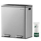 SONGMICS Cos de gunoi din inox cu 2 compartimente colectare selectiva, cu galeti interioare, 2x30litri, argintiu