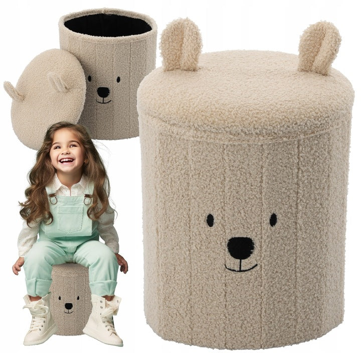 Taburet pentru copii, pliabil cu spatiu depozitare, 80kg, 28×34 cm, bej