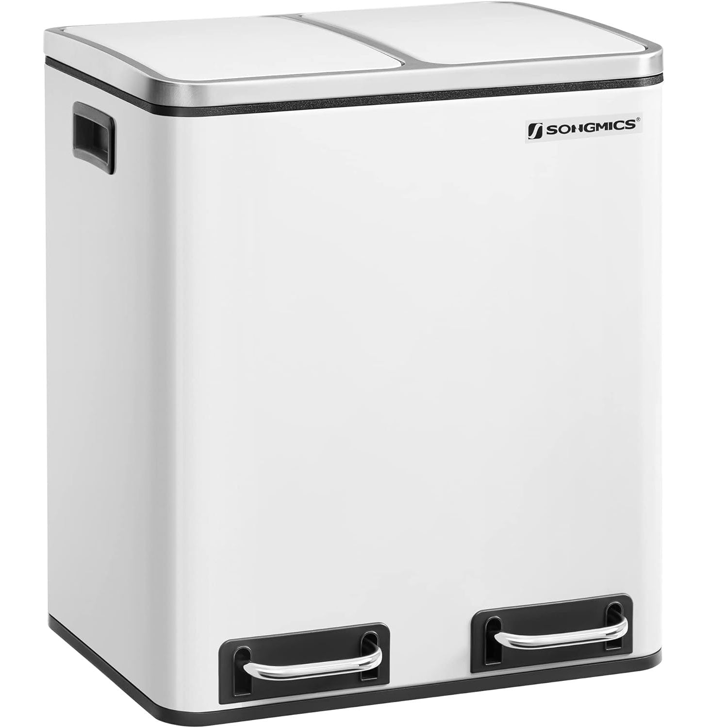 SONGMICS Cos de gunoi din inox cu 2 compartimente colectare selectiva, cu galeti interioare, 2x15litri, alb