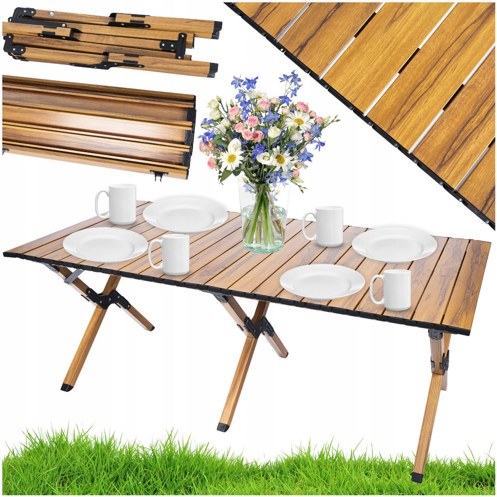 Masa pentru camping cu sistem de pliere rapida, cadru metalic otel, 118x60x45cm, maro