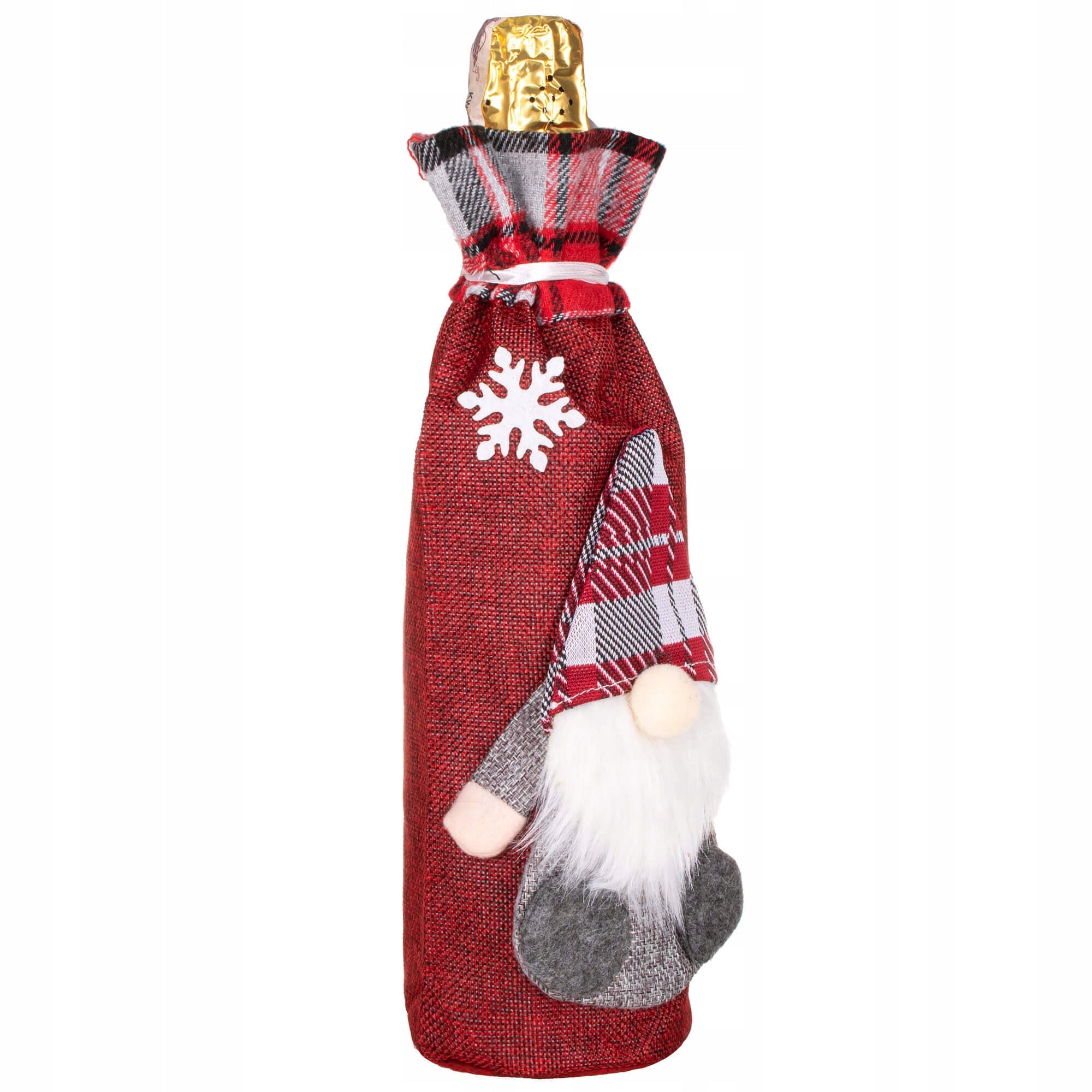 (DL) Decoratiune Craciun, husa model gnom pentru sticle, 29cm, rosu