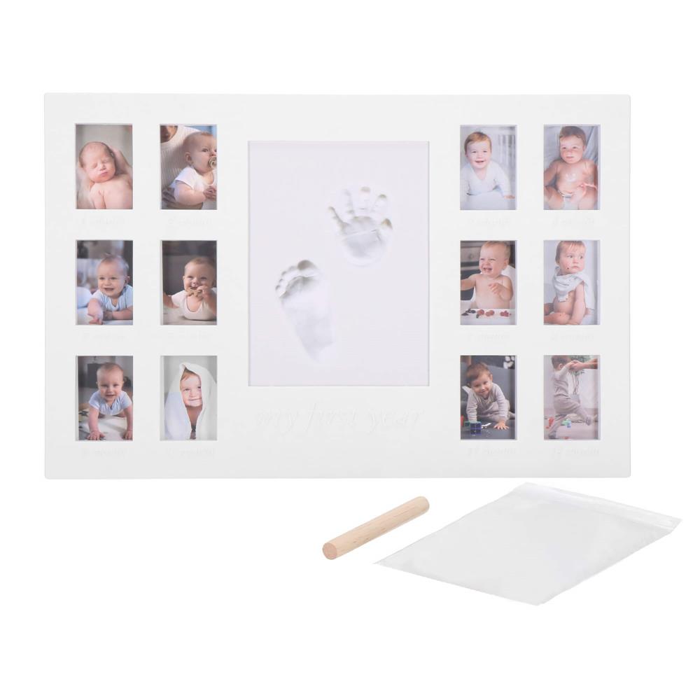 Kit amprenta mulaj manuta sau piciorus bebe si rama foto, 24x37cm, alb