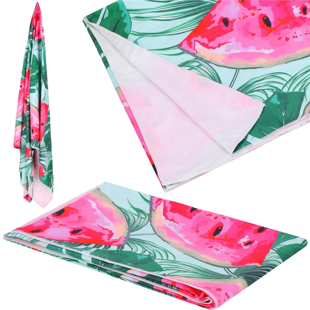 Prosop de plaja cu uscare de rapida, husa de transport, 90x180cm, model pepene verde