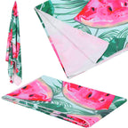 Prosop de plaja cu uscare de rapida, husa de transport, 90x180cm, model pepene verde